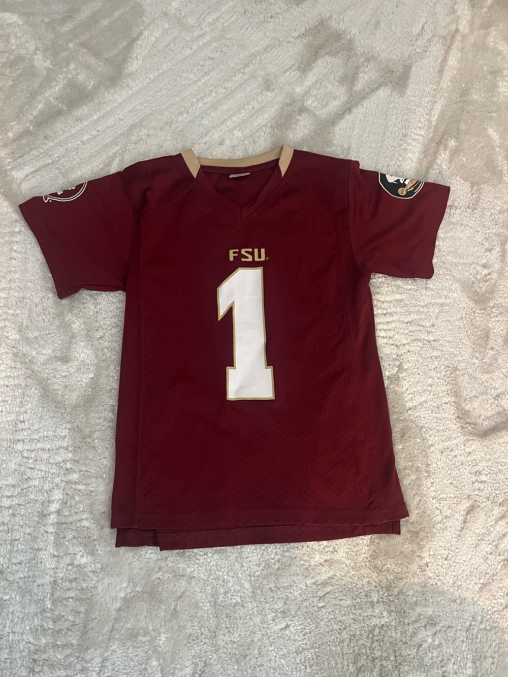 Childrens size 6/7 SMALL FSU Garnet Football Jersey with White Number 1